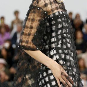 CHANEL 13 S/S  Runway Silk Pearl  Strapless Dress